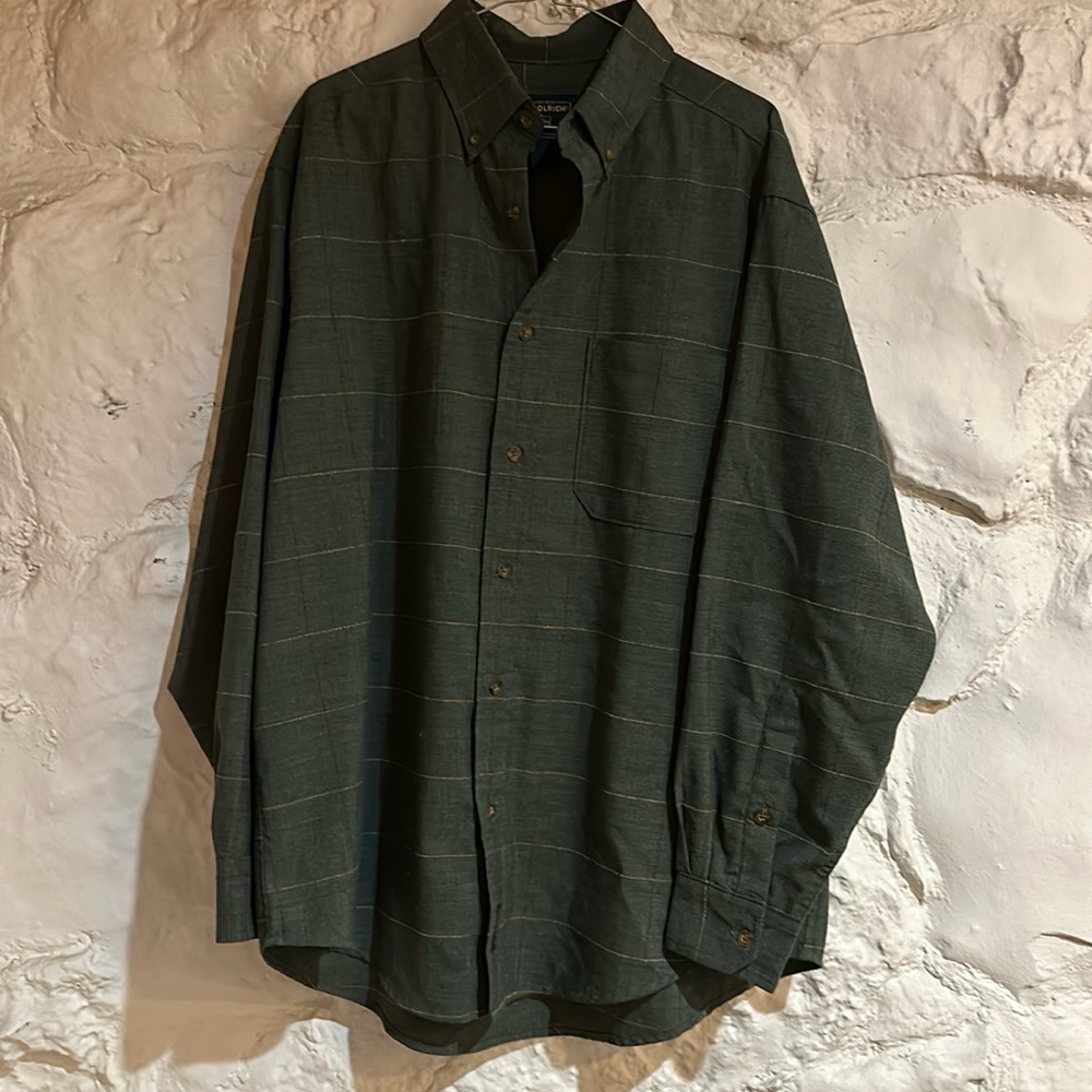 Woolrich | L | Men’s Collared Shirt | Green with yellow checkered accents